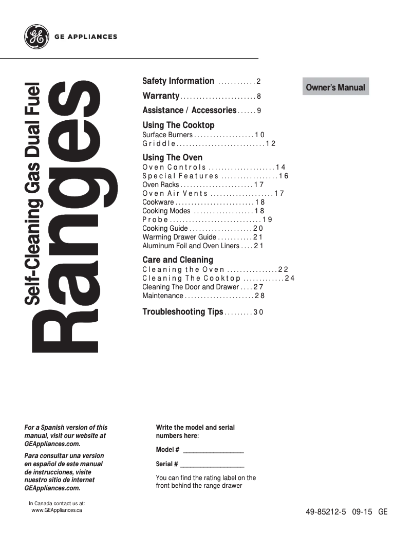 Page 1 of the manual Use and Maintenance Manual GE P2S920SEFSS
