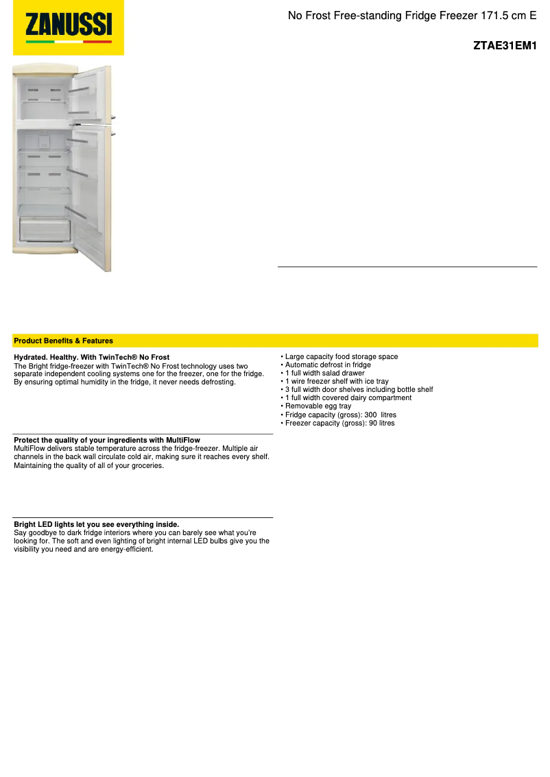 Image de la première page du manuel de l'appareil ZTAE31EM1