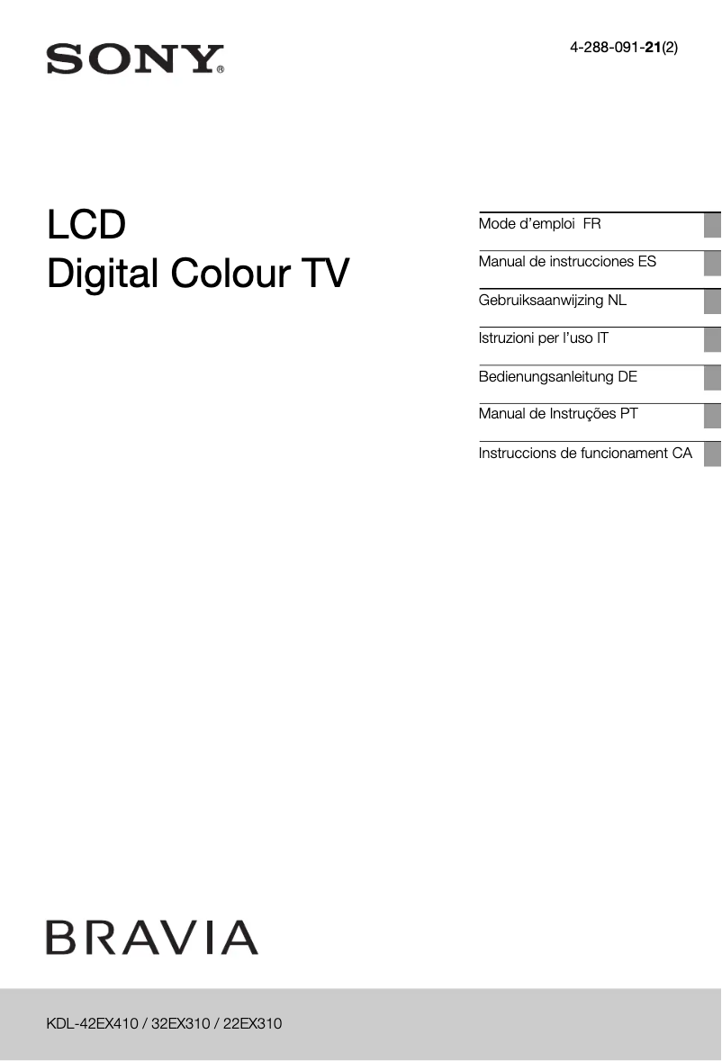 Imagen de la primera página del manual del dispositivo Bravia KDL-22EX310