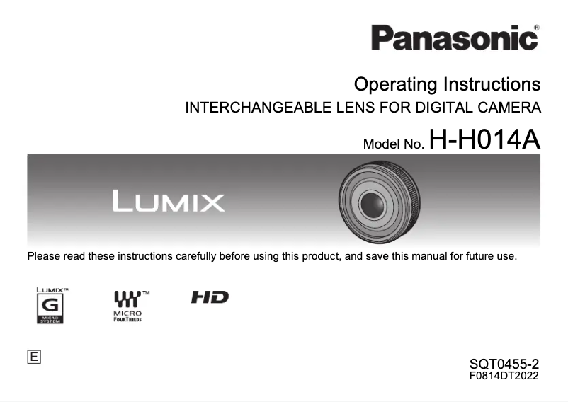Image de la première page du manuel de l'appareil Lumix H-H014AE
