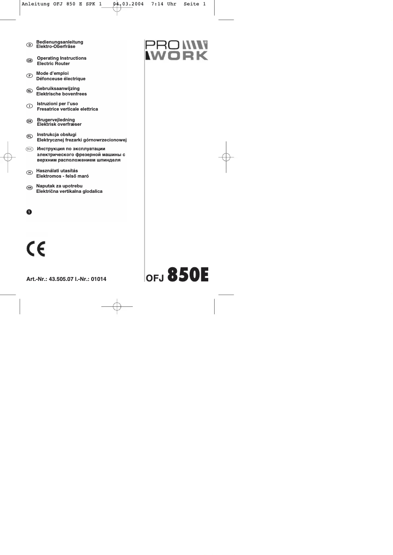 Page 1 de la notice Manuel utilisateur Prowork OFJ 850E