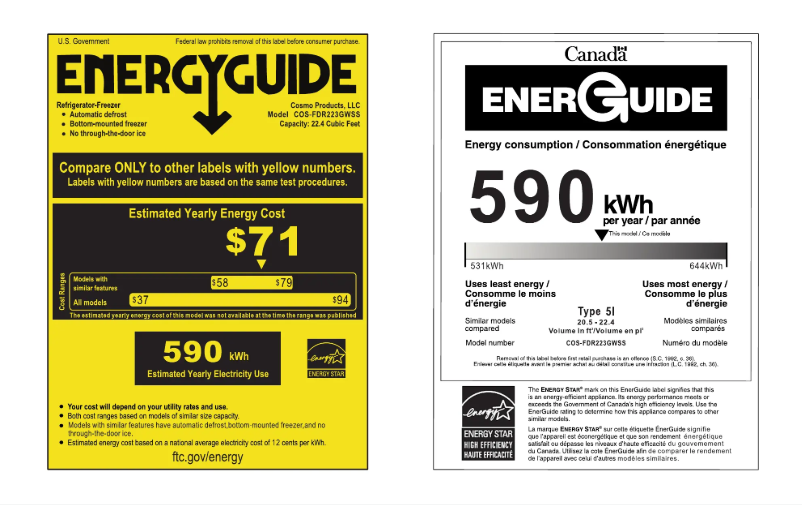 Page n°1 - Label énergétique Cosmo COS-FDR223GWSS