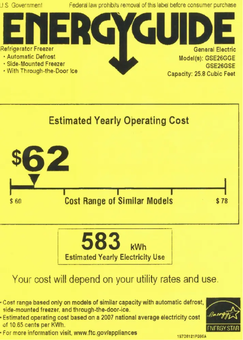 Página 1 del manual Etiqueta energética GE GSE26GSESS