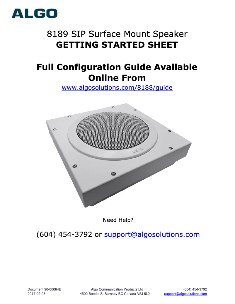 Page n°1 - Manuel utilisateur Algo 8189