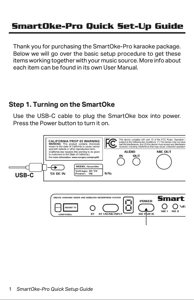 Page 1 de la notice Manuel utilisateur Vocopro SmartOke-Pro