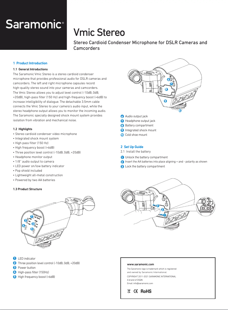 Page n°1 - Manuel utilisateur Saramonic Vmic Stereo