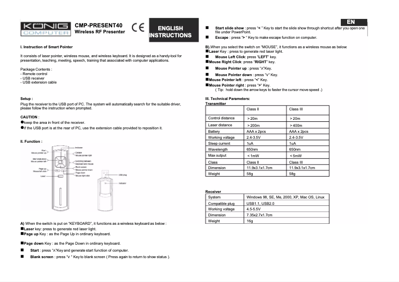 Page n°1 - Manuel utilisateur Konig CMP-PRESENT40
