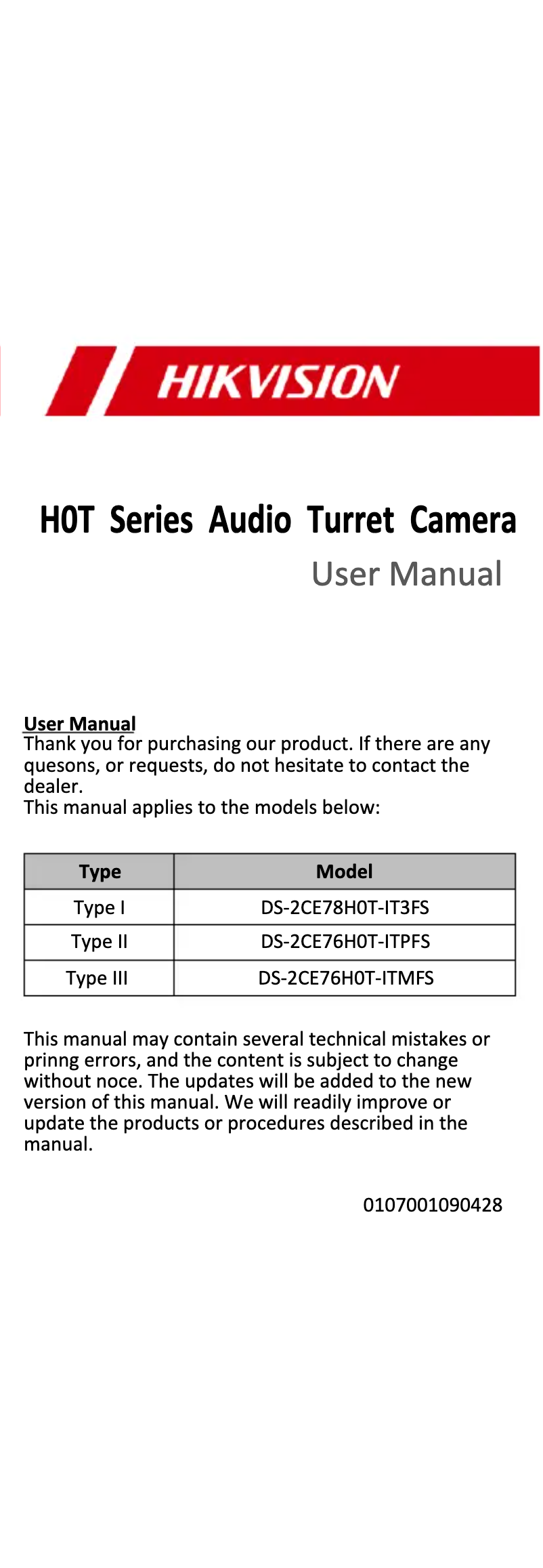 Image de la première page du manuel de l'appareil DS-2CE76H0T-ITMFS
