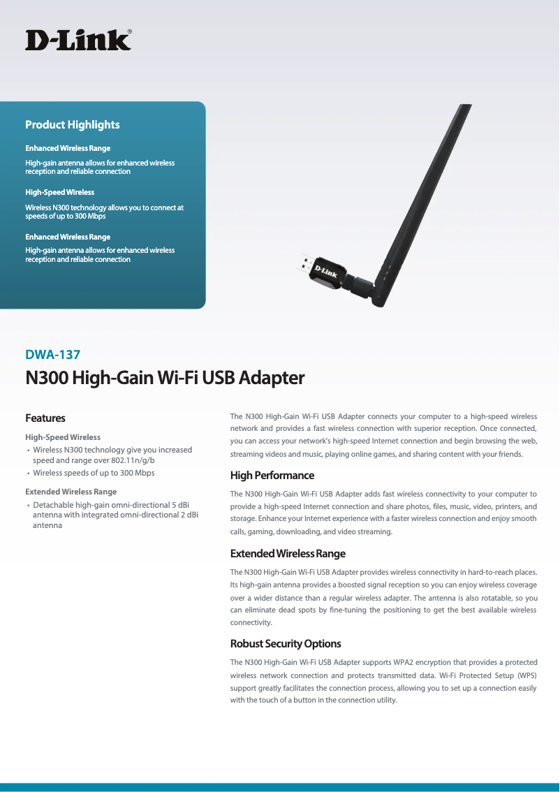 Image de la première page du manuel de l'appareil DWA-137