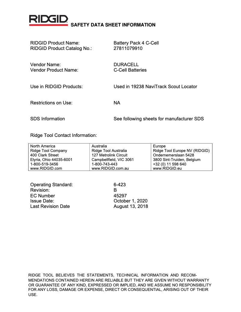 Page n°1 - Fiche technique Ridgid SeekTech SR-24