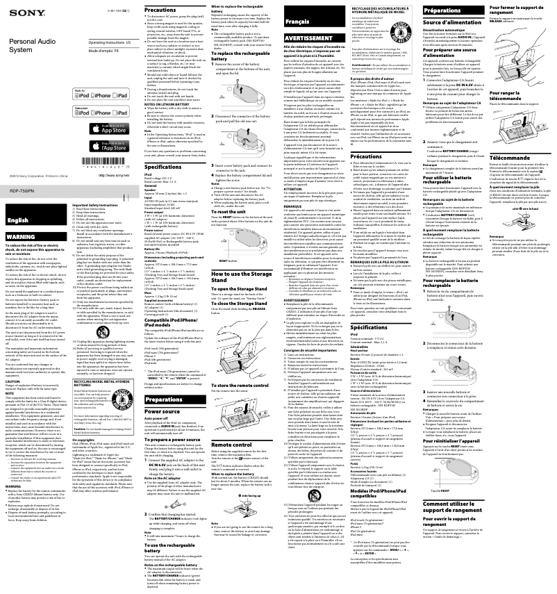 Page n°1 - Manuel utilisateur Sony RDP-T50iPN