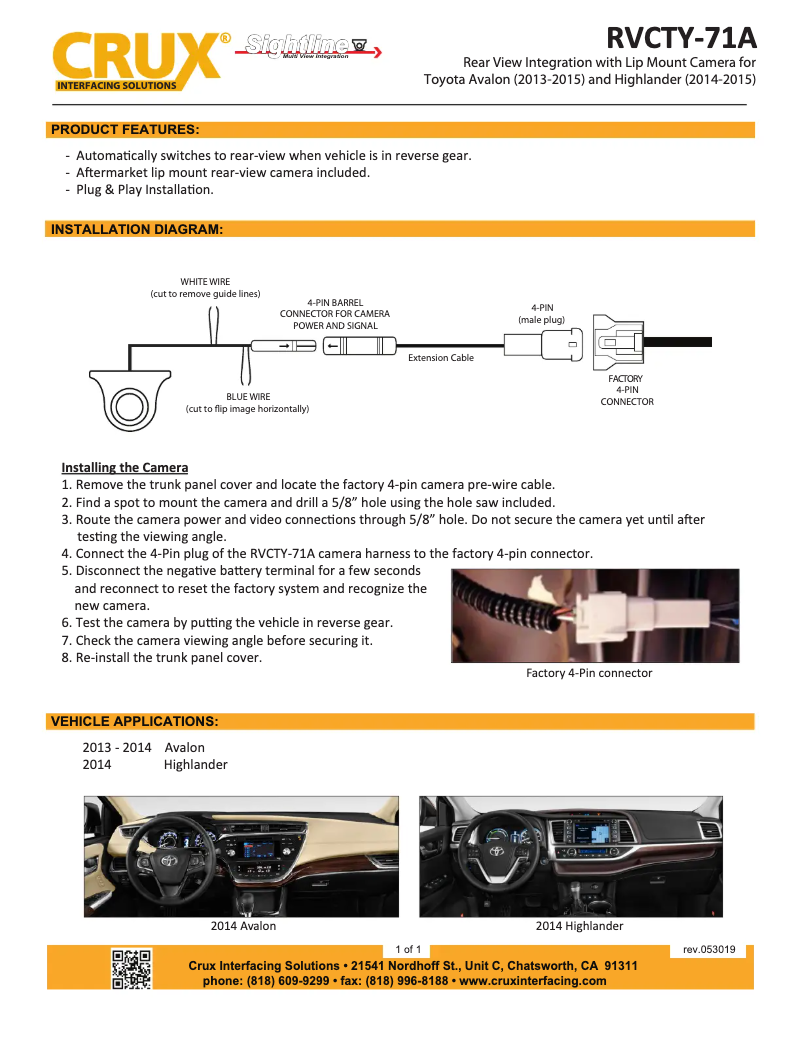 Page 1 de la notice Manuel utilisateur CRUX RVCTY-71A