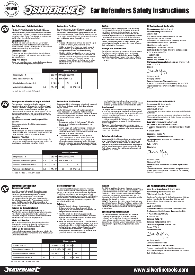 Page n°1 - Manuel utilisateur Silverline 140858
