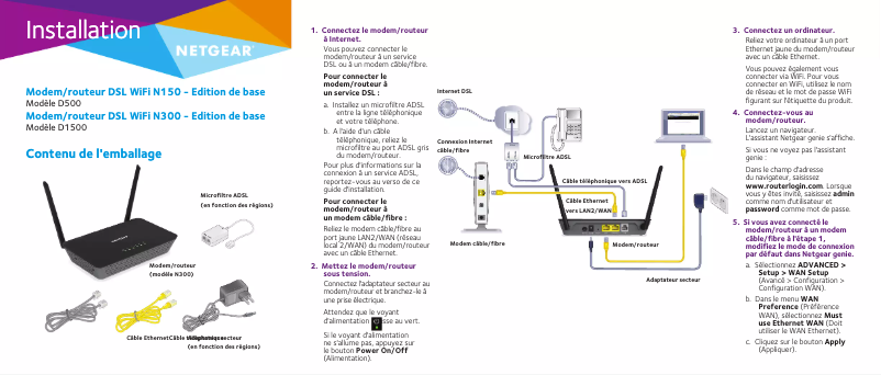 Page 1 de la notice Guide d'installation Netgear D1500