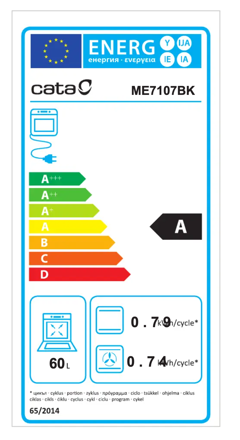 Page 1 de la notice Label énergétique CATA ME 7207 BK