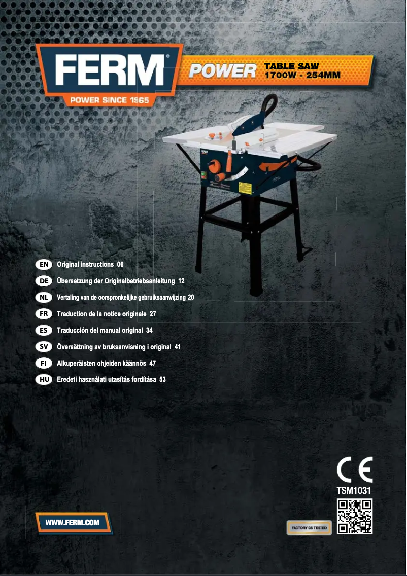 Page 1 de la notice Manuel utilisateur Ferm TSM1031