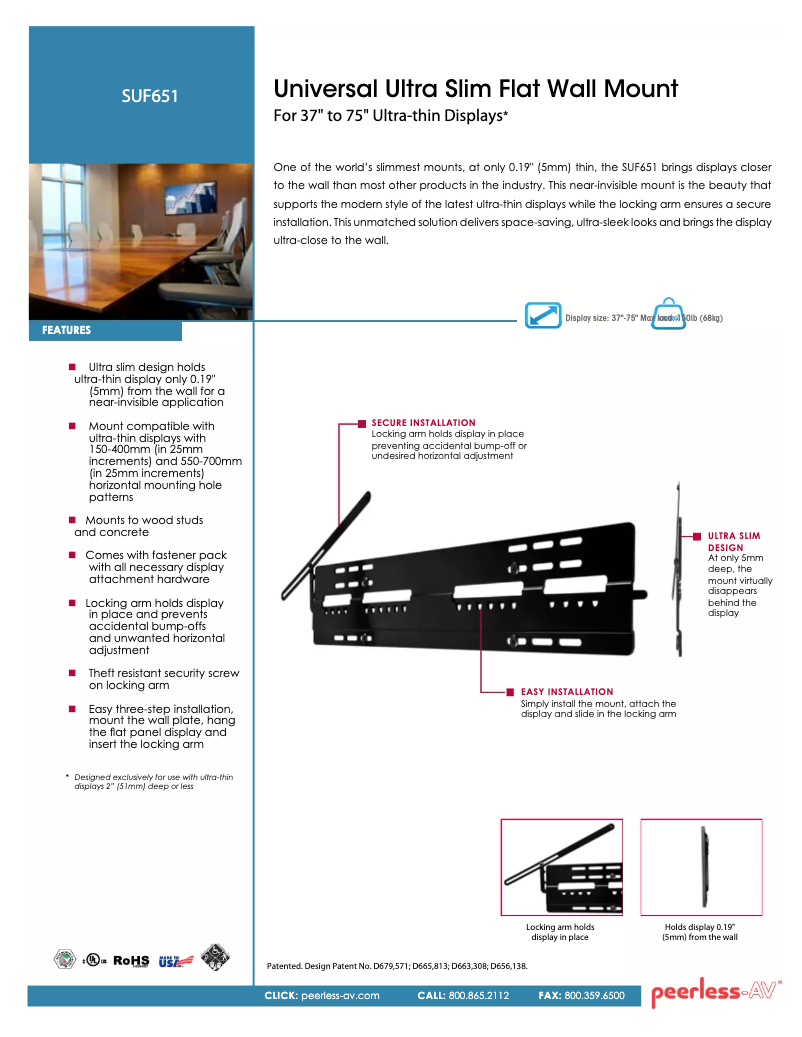 Page 1 de la notice Manuel utilisateur Peerless-AV SUF651