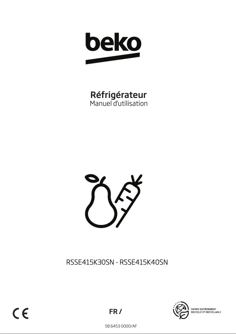 Page 1 de la notice Manuel utilisateur Beko RSSE415K40SN