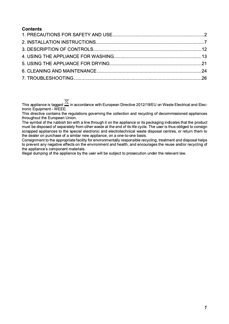 Page n°1 - Manuel utilisateur Smeg WDF14C7-2