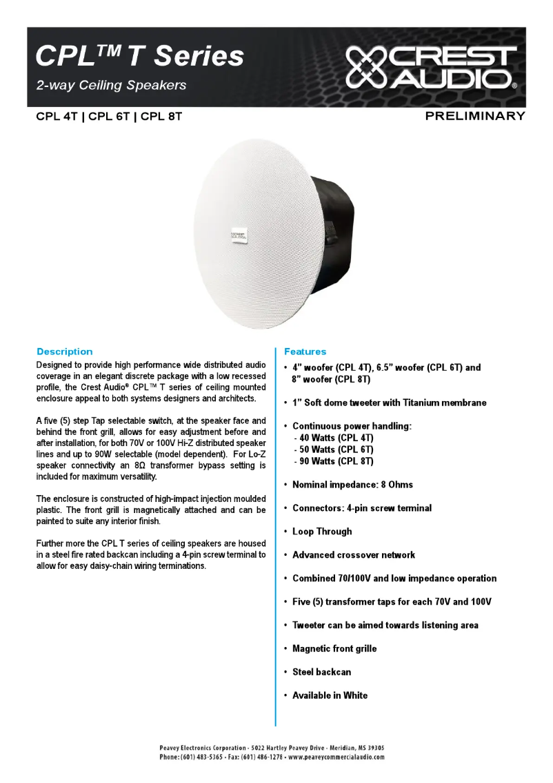 Page n°1 - Fiche technique Crest Audio CPL 4T