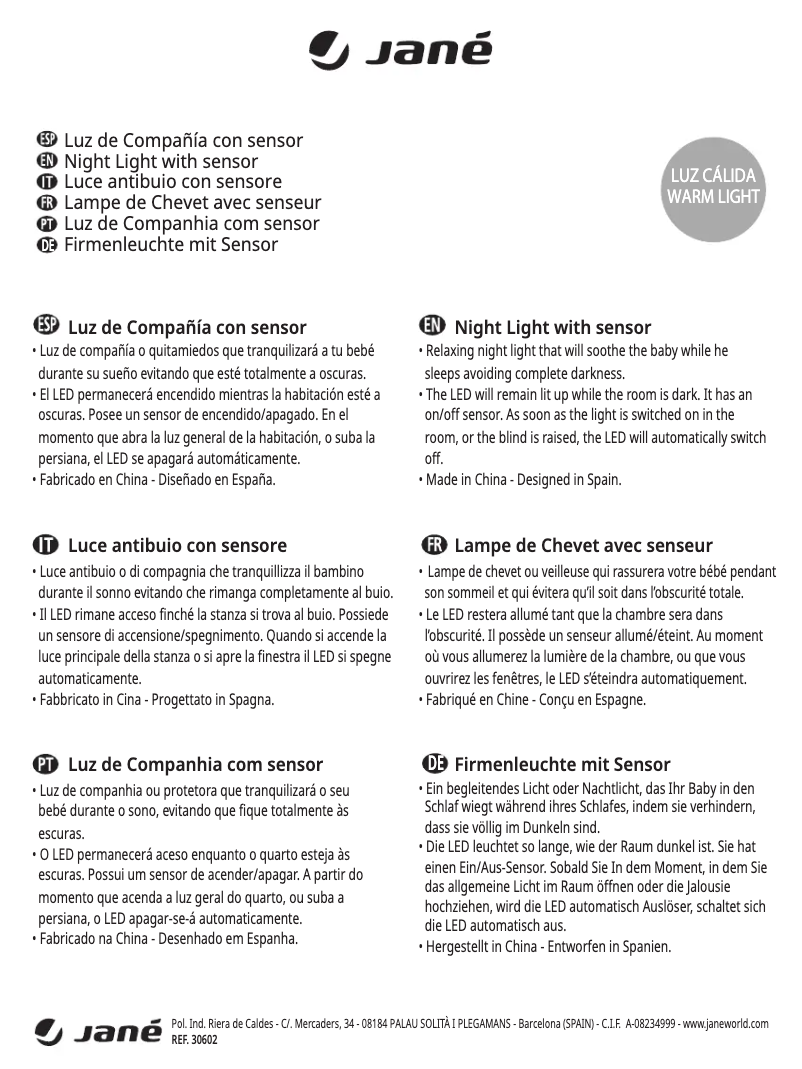 Page n°1 - Manuel utilisateur Jane Night Light with Sensor