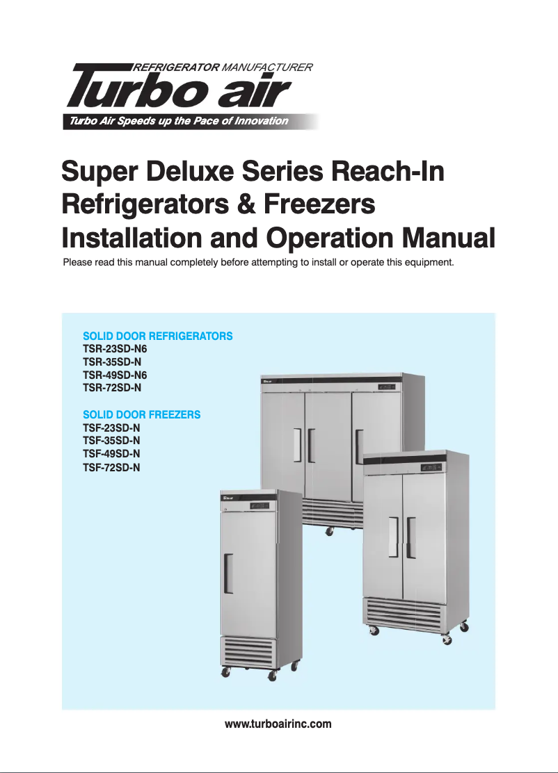 Page 1 de la notice Manuel utilisateur Turbo air TSF-35SDN-N