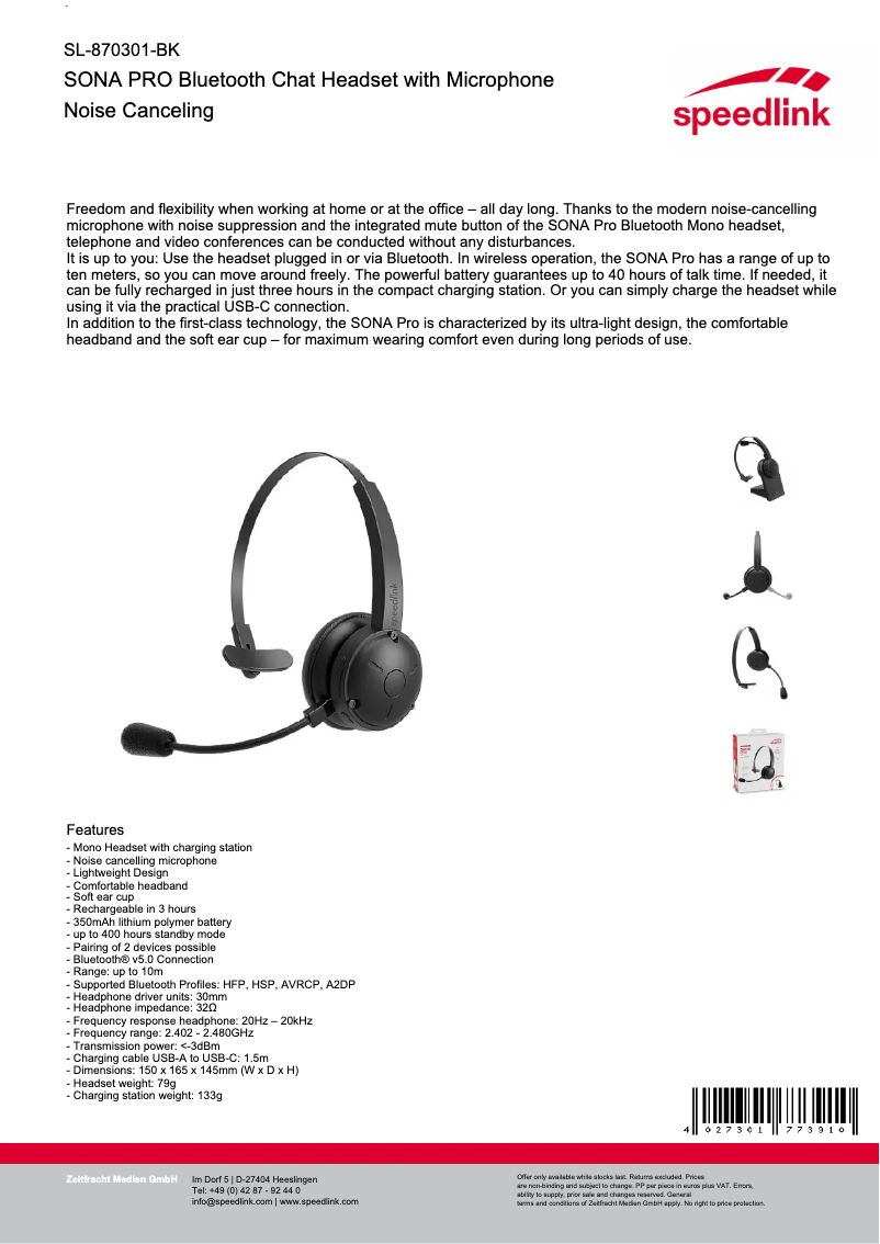 Image de la première page du manuel de l'appareil Sona Pro SL-870301-BK