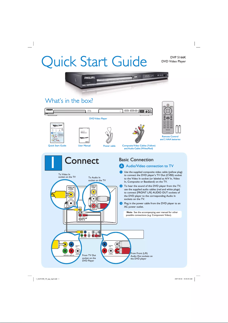 Page n°1 - Guide de démarrage rapide Philips DVP5166K