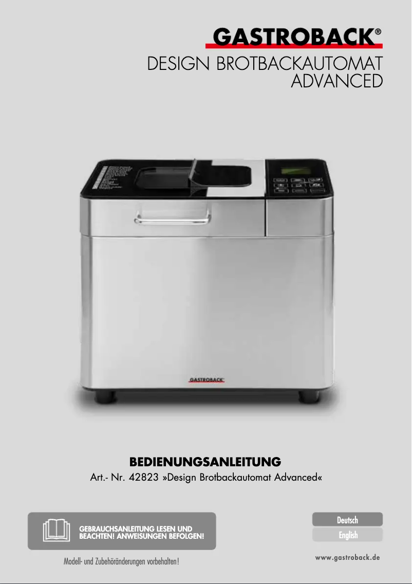 Page 1 de la notice Manuel utilisateur Gastroback Design Advanced 42823