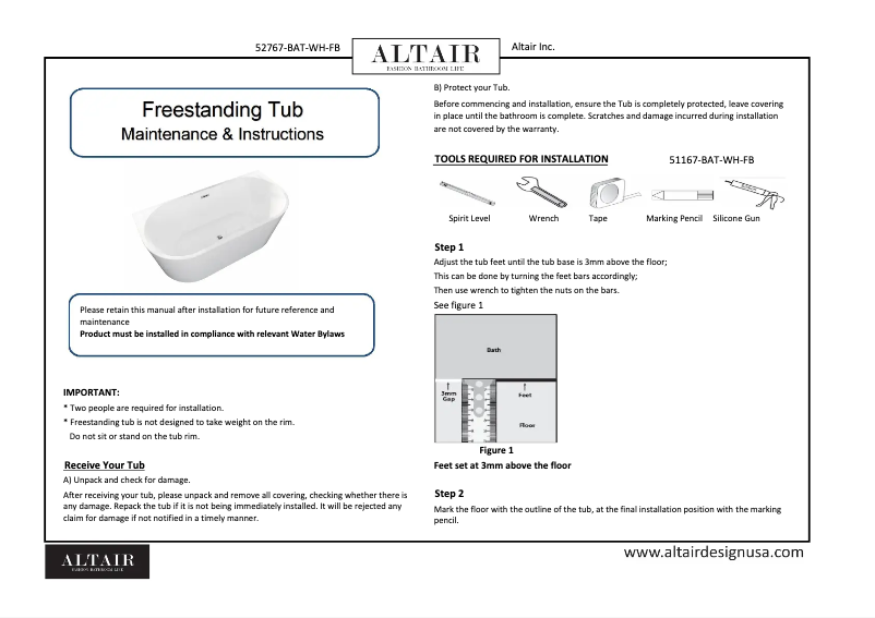 Page 1 de la notice Manuel utilisateur Altair Satchi 52767-BAT-WH-FB