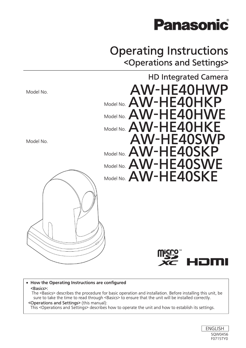 Page n°1 - Manuel utilisateur Panasonic AW-HE40S