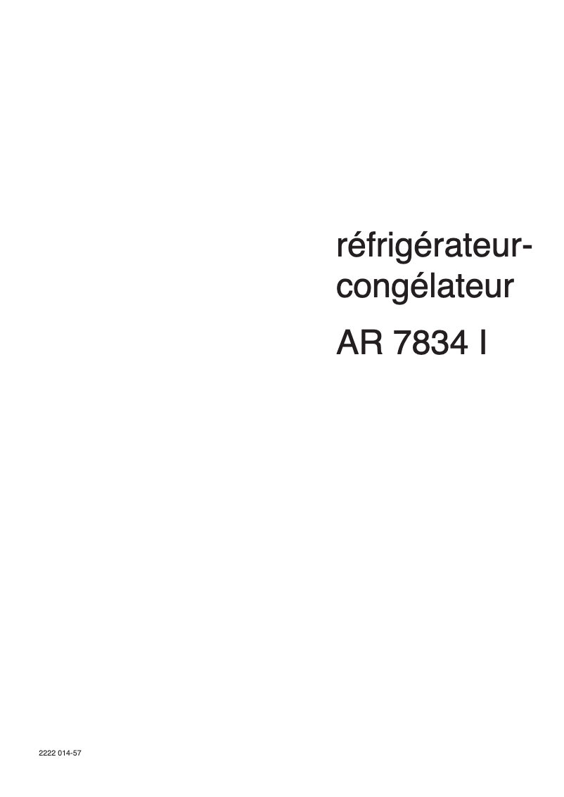Page n°1 - Manuel utilisateur Arthur Martin-Electrolux AR7834I