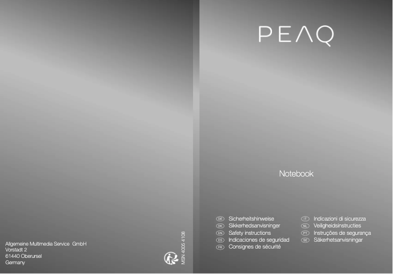 Page n°1 - Manuel utilisateur PEAQ PNB S1015