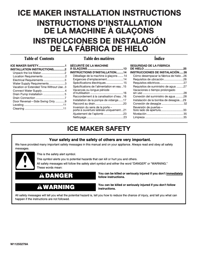 Page n°1 - Guide d'installation Whirlpool WUI75X15HZ