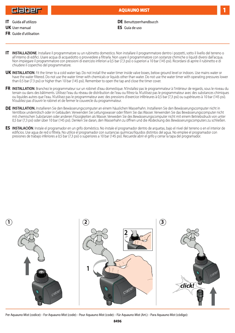 Page 1 de la notice Manuel utilisateur Claber Mist 8497