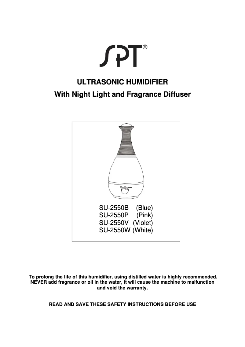 Page 1 de la notice Manuel d'utilisation et d'entretien SPT SU-2550