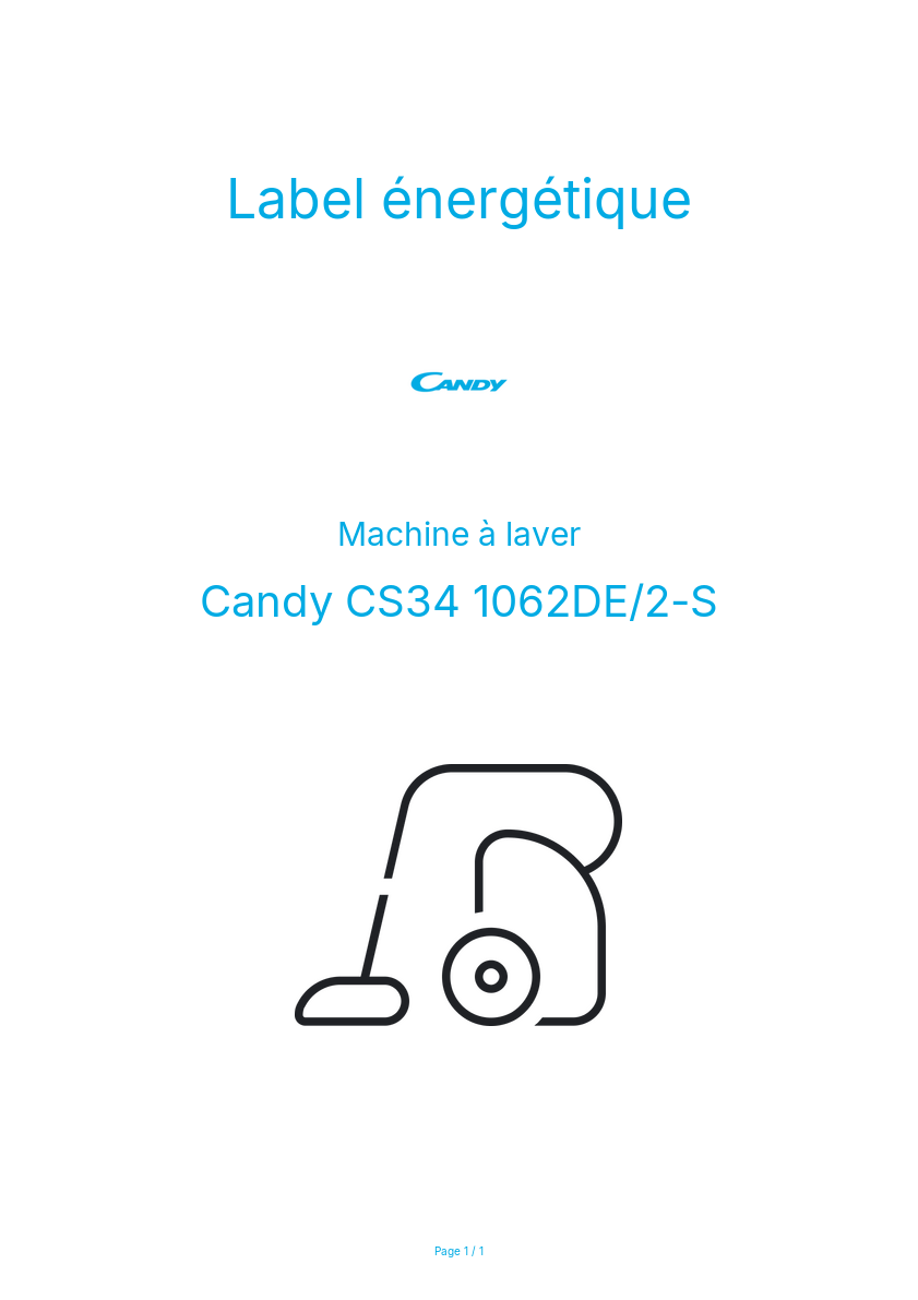 Page n°1 - Label énergétique Candy CS34 1062DE/2-S