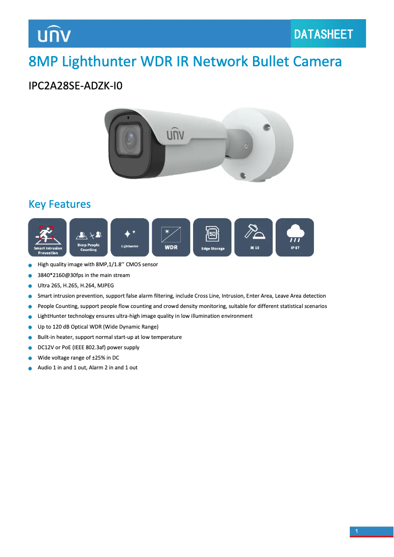 Page n°1 - Fiche technique UniView IPC2A28SE-ADZK-I0