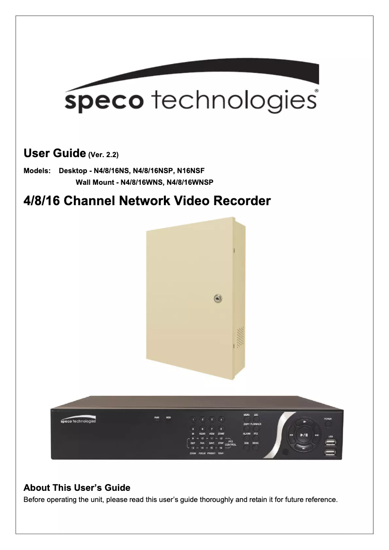 Page 1 de la notice Manuel utilisateur Speco Technologies N4NSP