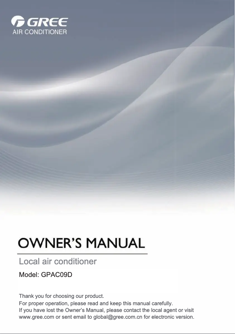 Page 1 de la notice Manuel utilisateur Gree GPAC09D
