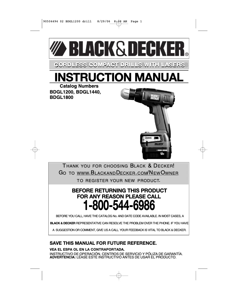 Page 1 de la notice Manuel utilisateur Black & Decker BDGL1800