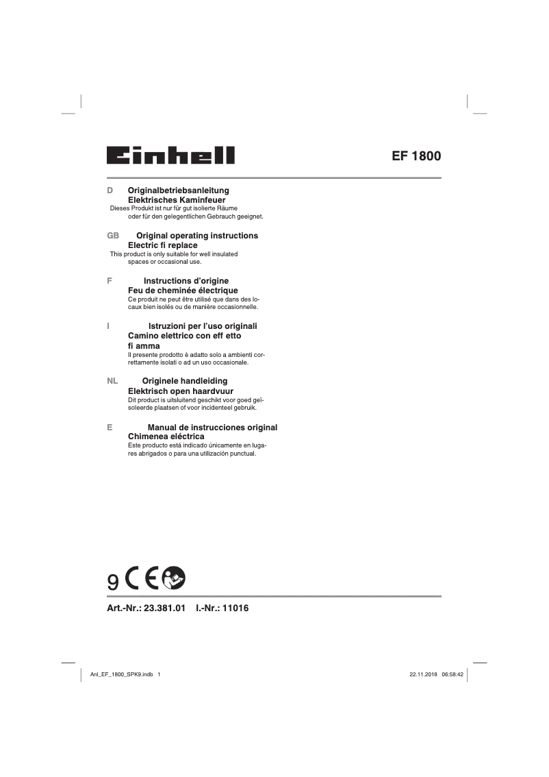 Page n°1 - Manuel utilisateur Einhell EF 1800