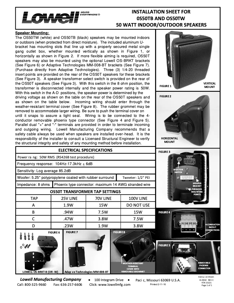 Page n°1 - Manuel utilisateur Lowell OS50TW