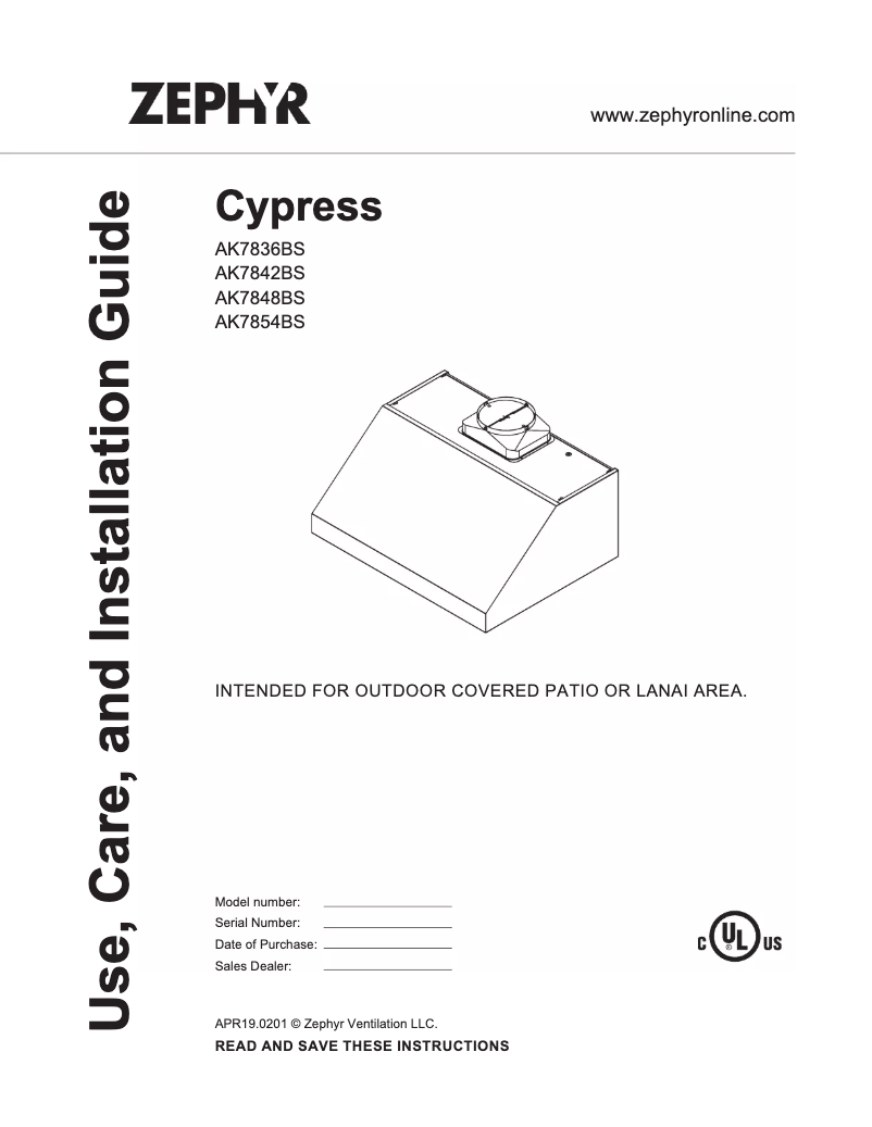 Page 1 de la notice Manuel utilisateur Zephyr Cypress AK7848BS