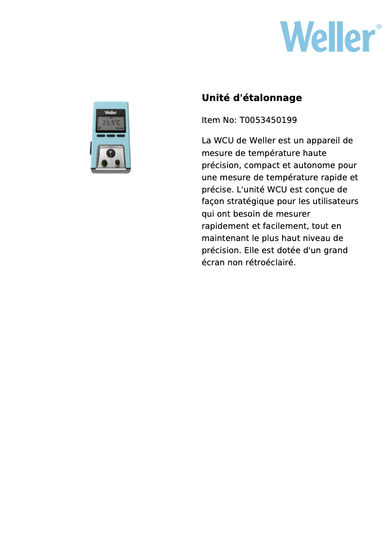 Page 1 de la notice Fiche technique Weller WCU