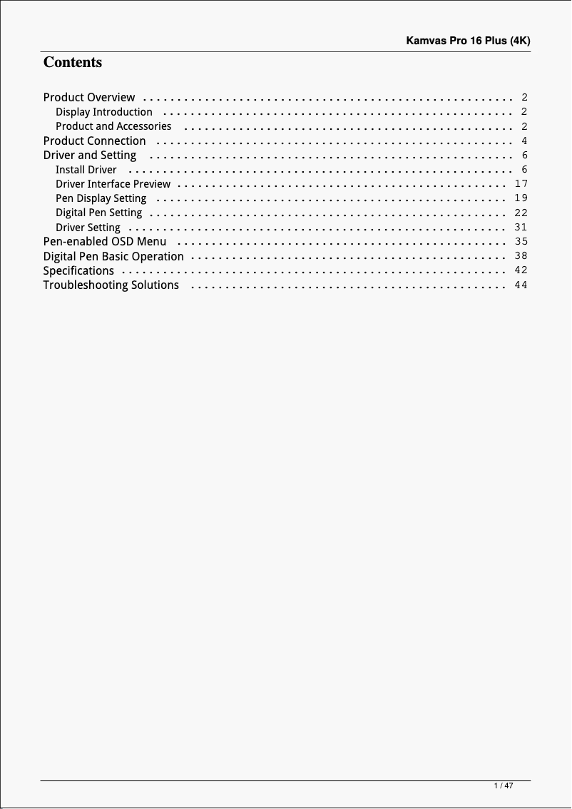 Page 1 de la notice Manuel utilisateur Huion Kamvas Pro 16 Plus