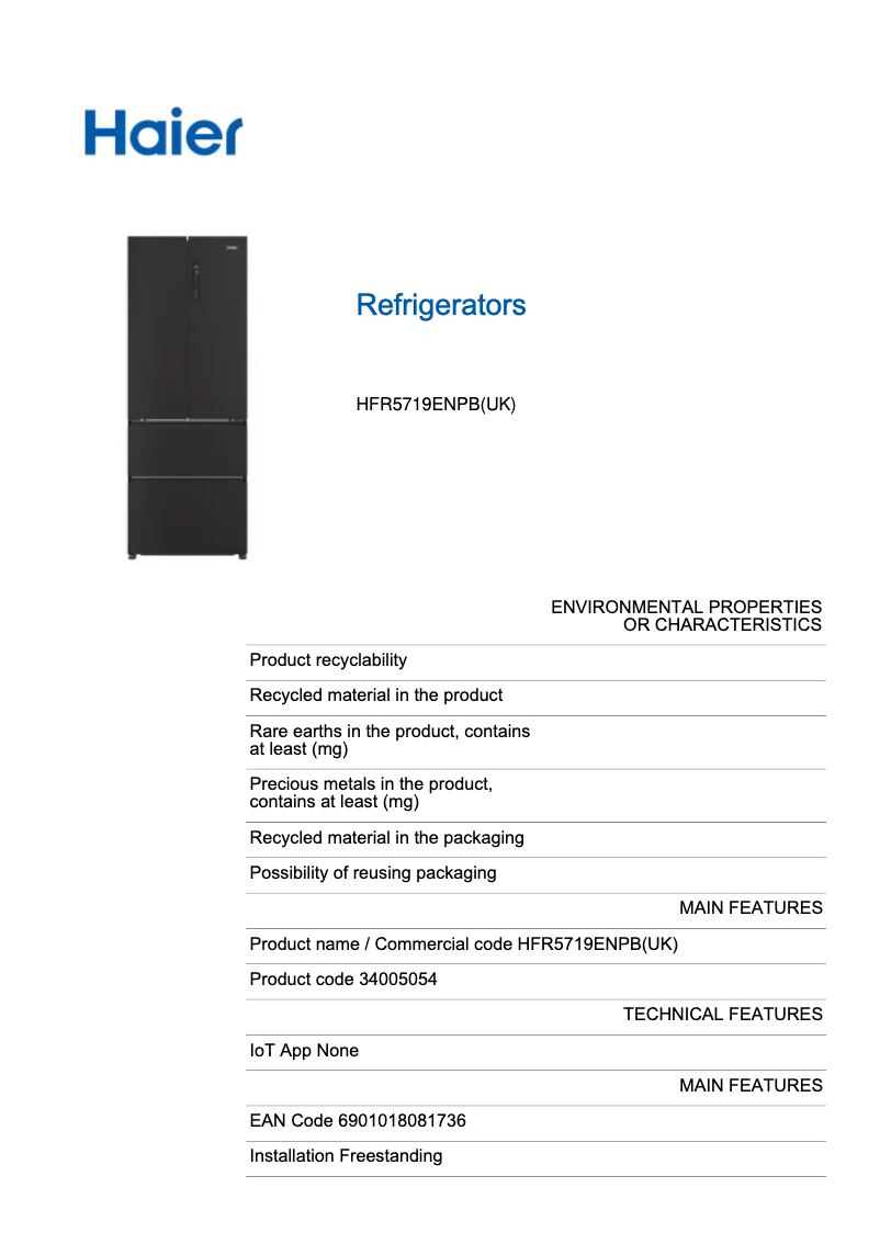 Page n°1 - Manuel utilisateur Haier HFR5719ENPB