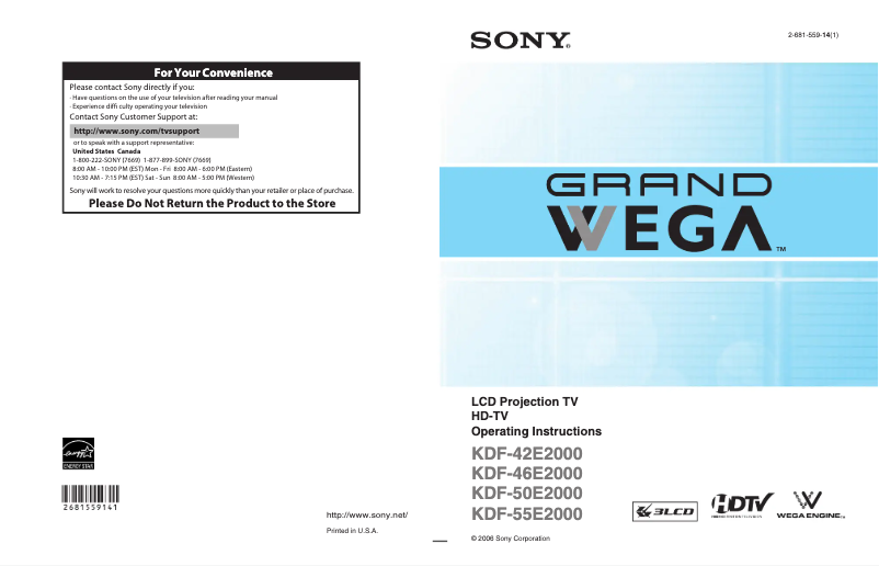 Página 1 del manual Manual de usuario Sony KDF-46E2000