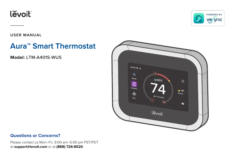 Page 1 de la notice Manuel utilisateur Levoit Aura Smart LTM-A401S-WUS