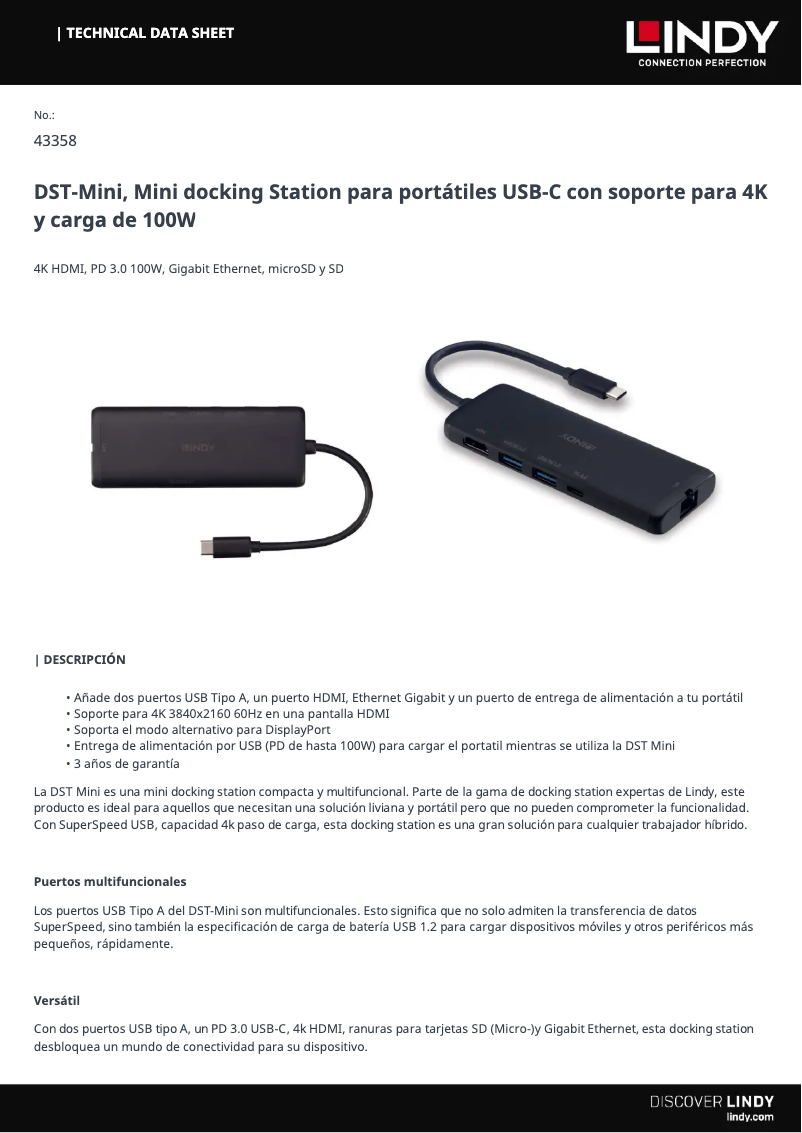 Page 1 de la notice Manuel utilisateur Lindy 43358